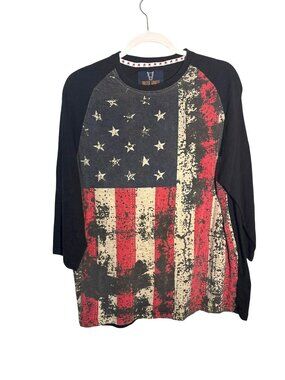 Quilted Giraffe Men's 100% Cotton American Flag Graphic Raglan Sleeve Shirt L